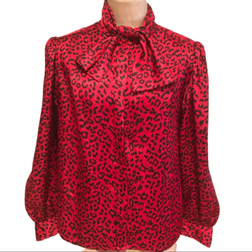Vintage Oscar de la Renta Cheetah Print Blouse 10